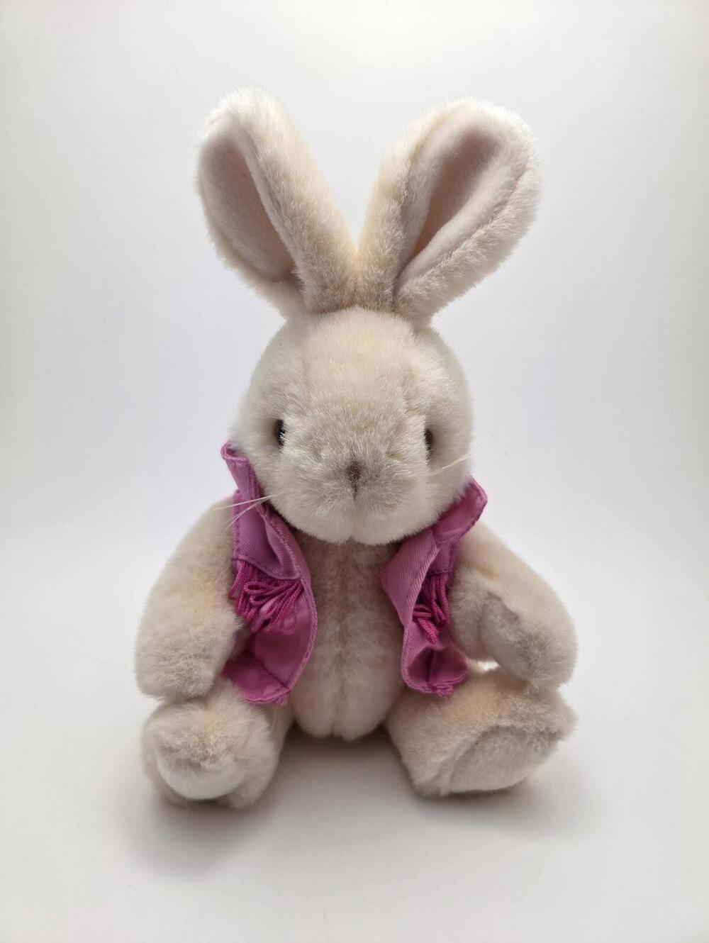 Gund 1990 Cream Bunny Plush with Pink Vest Tassles! Vintage Bunny (5 inch)